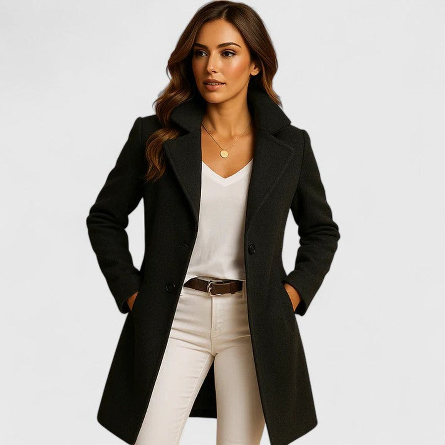 Blanche | Manteau long cintré à revers cranté