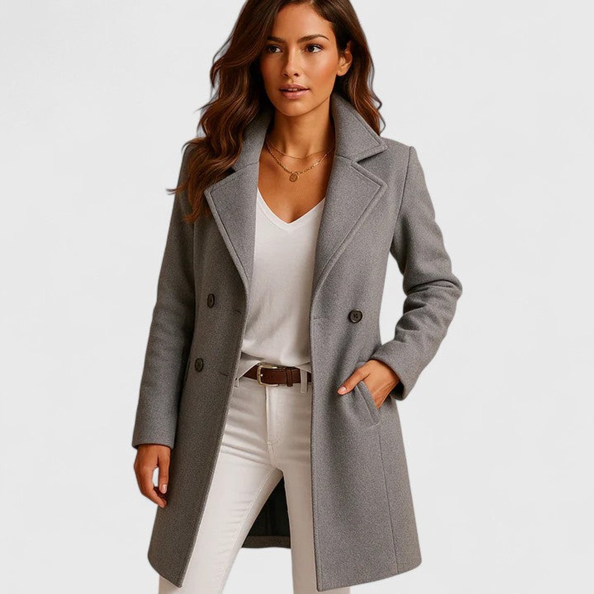 Blanche | Manteau long cintré à revers cranté