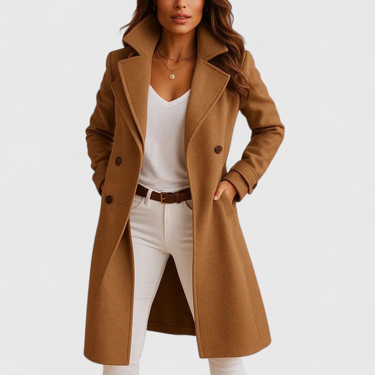 Blanche | Manteau long cintré à revers cranté
