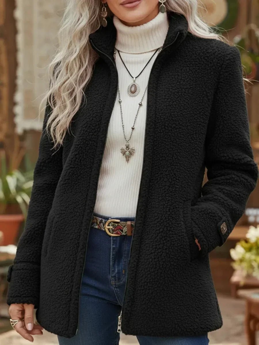 Patricia | Manteau zippé à col montant en peluche