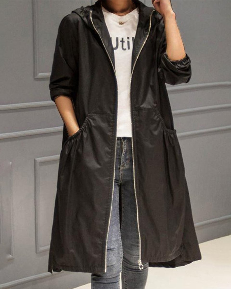 Kathleen | Manteau long à capuche et fermeture éclair