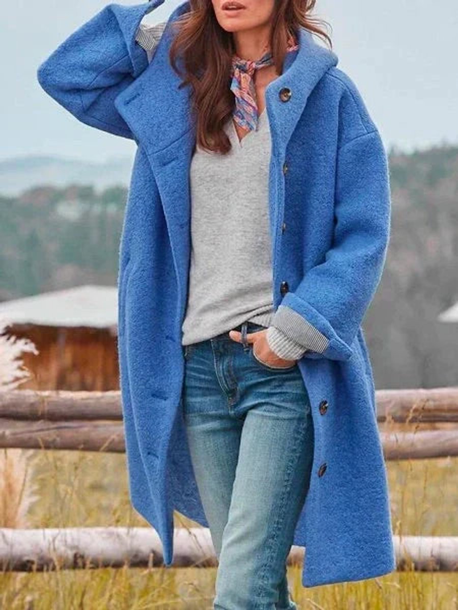 Eleanor | Manteau long à capuche et boutons devant