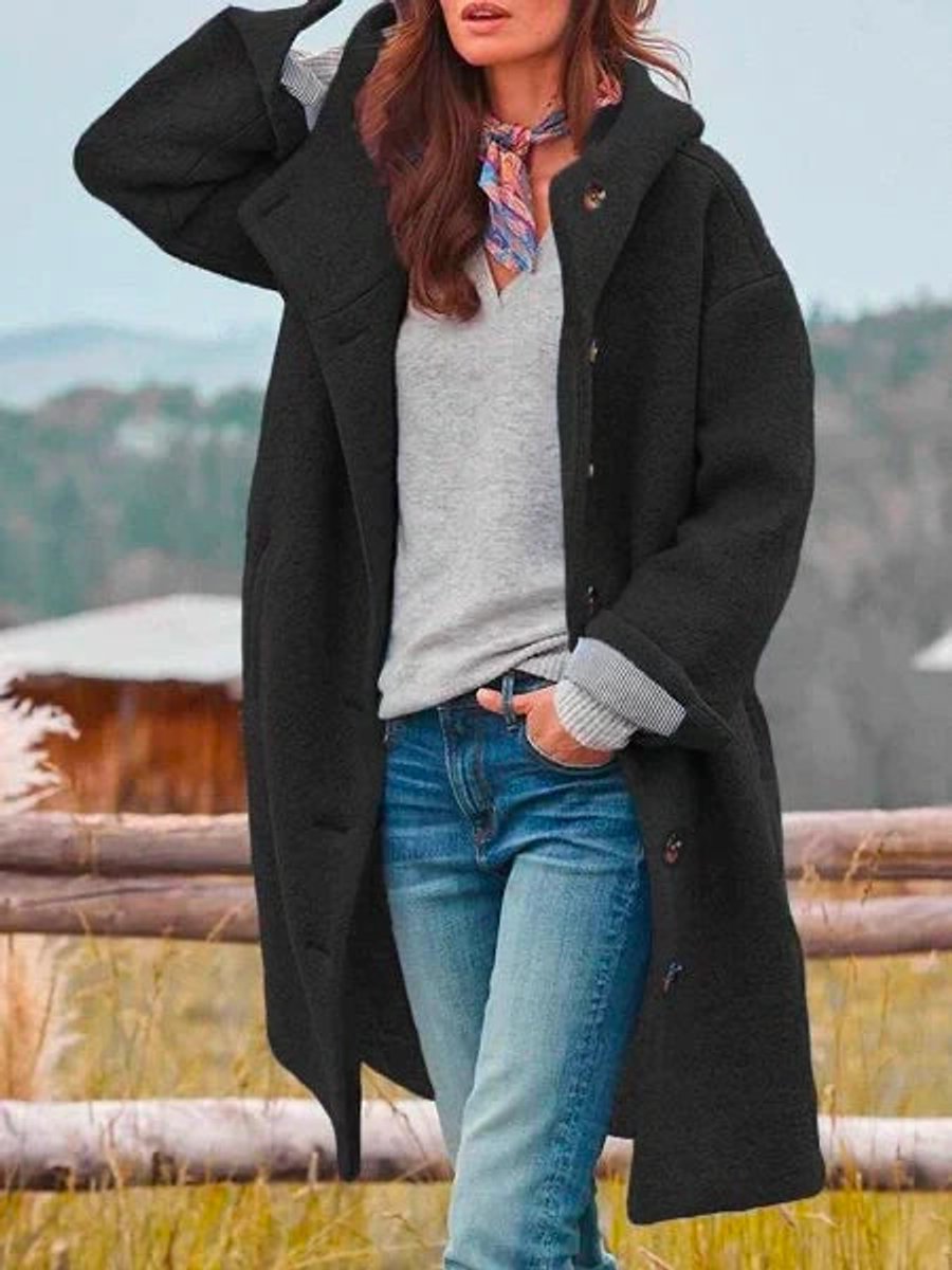 Eleanor | Manteau long à capuche et boutons devant