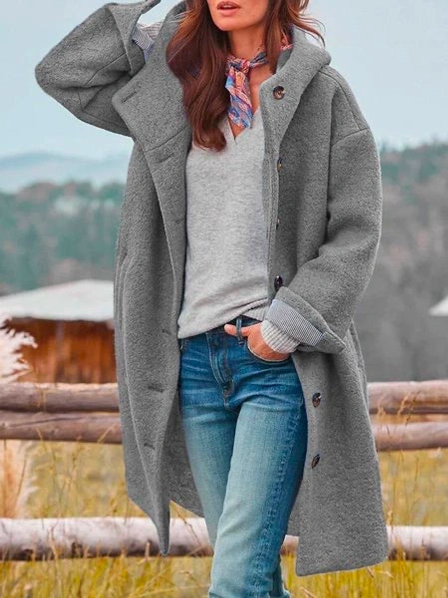 Eleanor | Manteau long à capuche et boutons devant