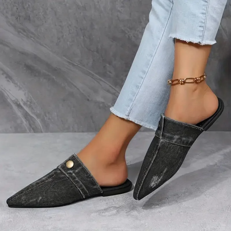 DELAUNAY | Mules Bout Pointu Effet Denim Élise