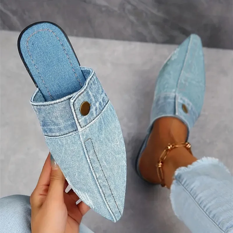 DELAUNAY | Mules Bout Pointu Effet Denim Élise