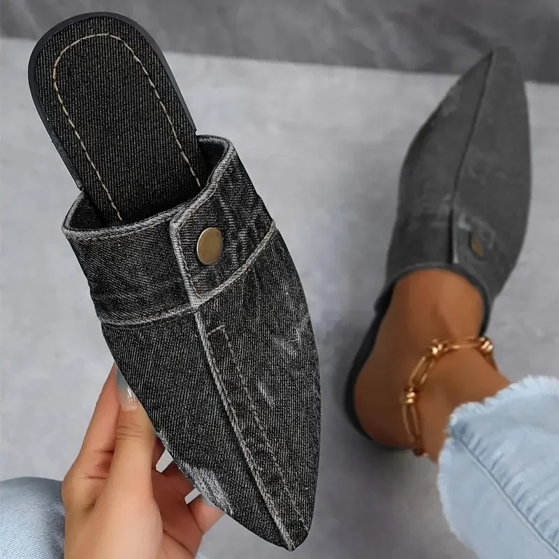 DELAUNAY | Mules Bout Pointu Effet Denim Élise
