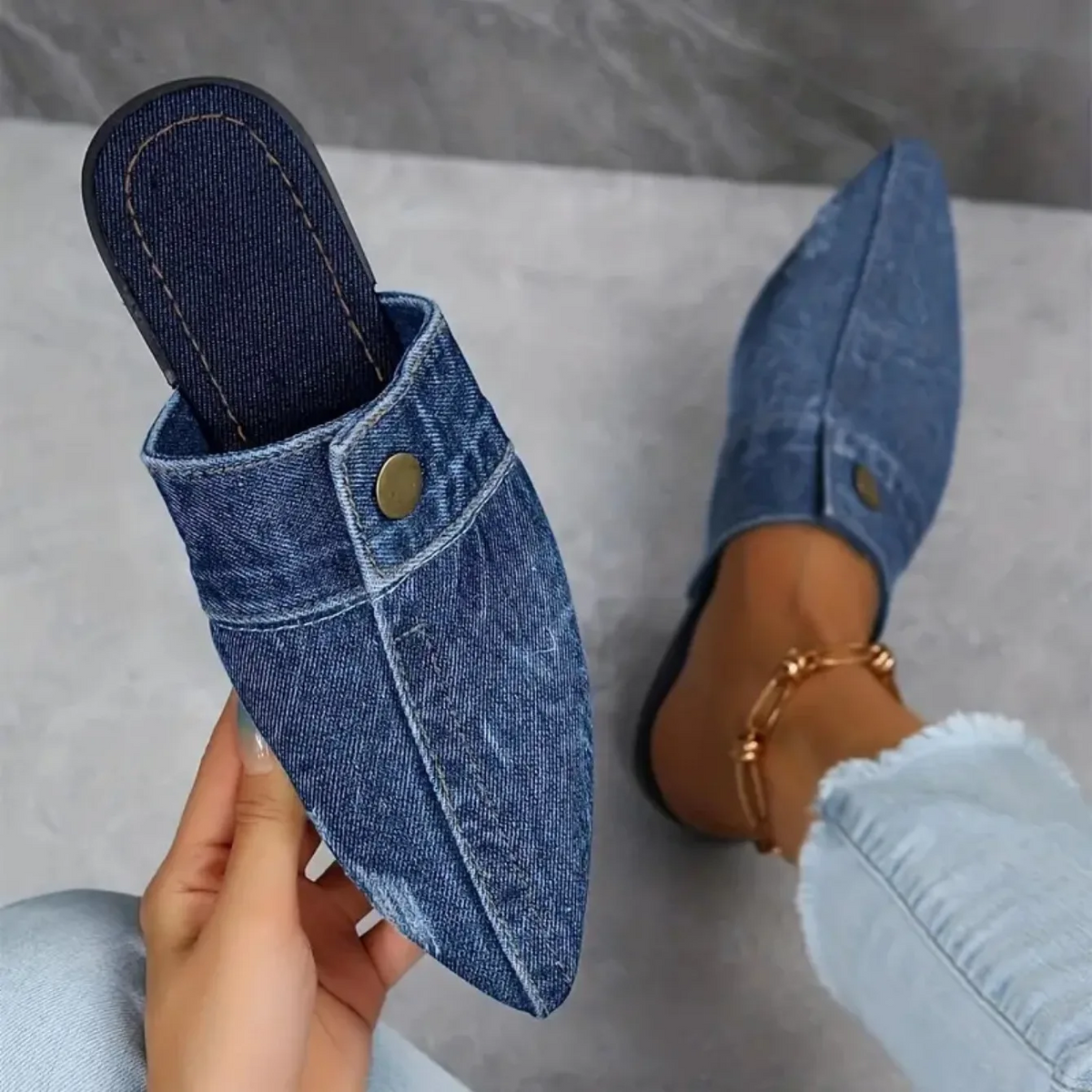 DELAUNAY | Mules Bout Pointu Effet Denim Élise