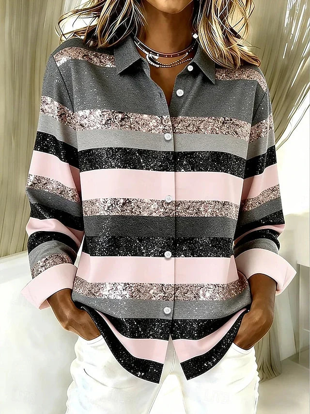 Evancline™ | Blouse à boutons à rayures horizontales décontractée
